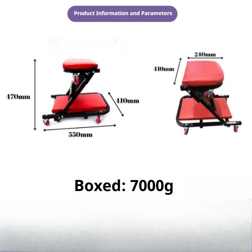 36 Inch 2-in-1 Folding Mechanic Stool Creeper Seat Black Red Car Repair Rolling Work Bench Garage Tool