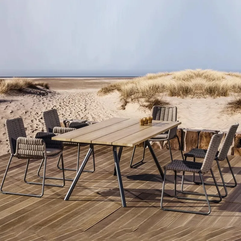 

Outdoor rock slab dining table and chairs rattan courtyard plastic aluminum simple open-air balcony small garden leisure