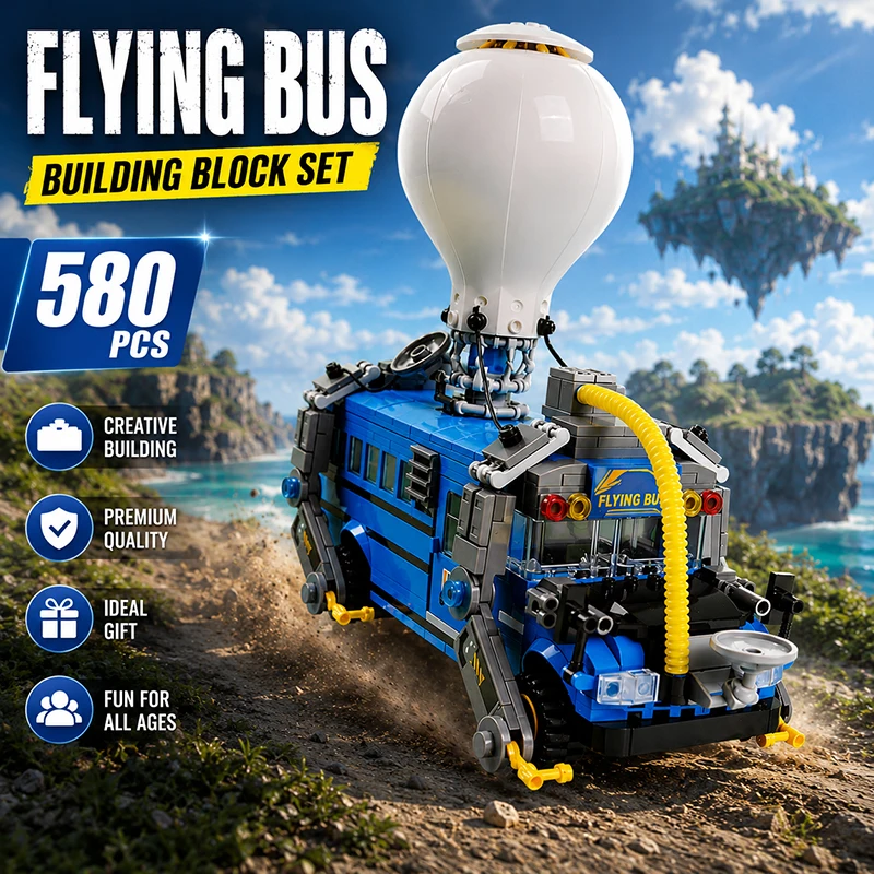 Fliegender Bus MOC Bausteine-Set Battle Royale Luftballon-Kampffahrzeug DIY-Spielzeug für Erwachsene Freunde Spieler Feiertagsgeschenke Kreatives Spielzeug-Ornament