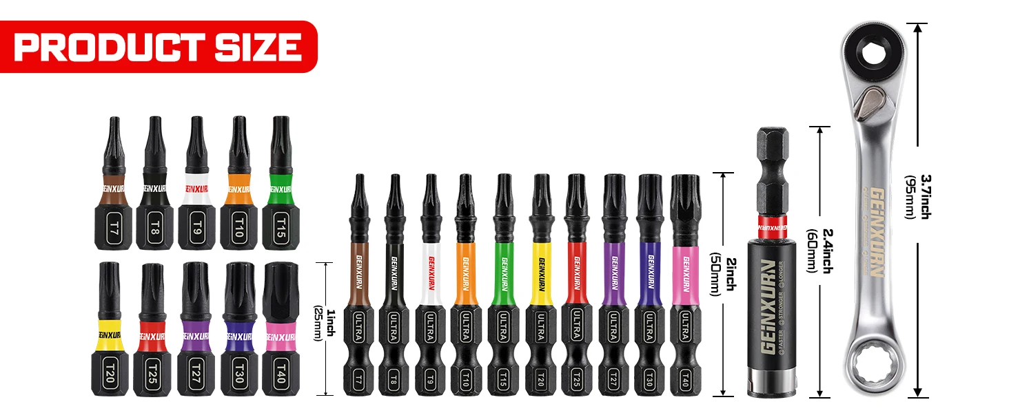 Geinxurn Mini-Schraubenschlüssel mit 1/2 Zoll T7-T40 Schlagschraubersatz, Doppelverriegelungs-Schlagschrauberhalter, S2-Legierungsstahl, für Autoreparaturen & Heimgebrauch – Detail 1