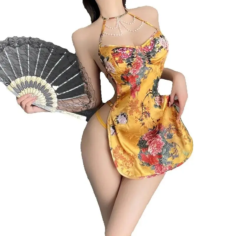 

Сексуальное нижнее белье с жемчужным принтом, комплект платья Cheongsam, китайская традиционная ретро улучшенная юбка Ципао, женское нижнее белье, экзотические костюмы