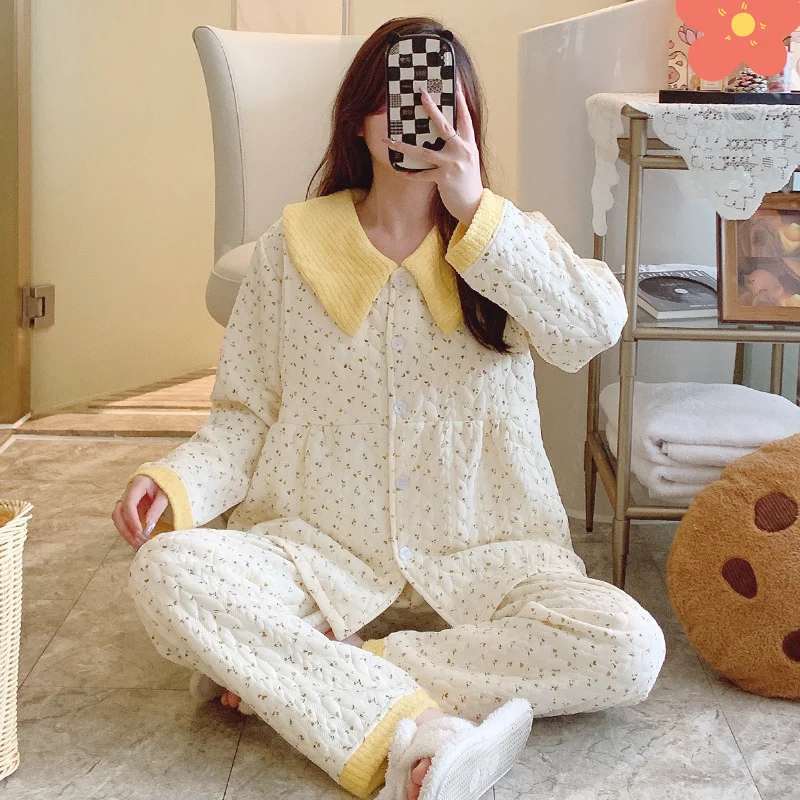 

Women's Pure Cotton Pajamas Set Autumn Winter Print Long Sleeves Sleepwear Cute Comfortable Homewear Cozy Loungewear Nightwear