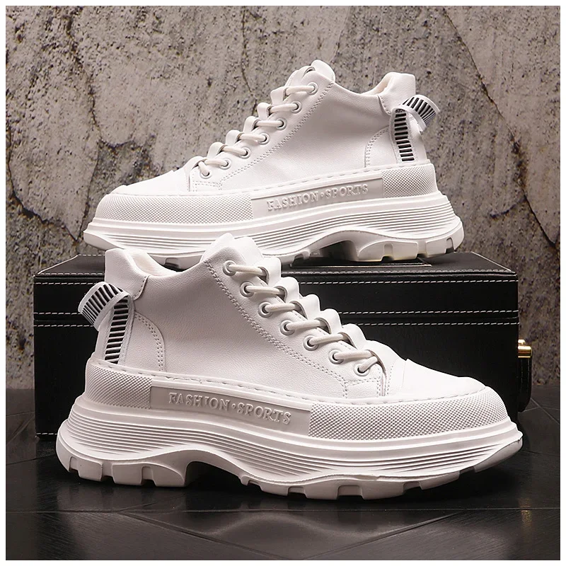 Men's Best Fashion Leather Boots Autumn New Thick-soled Lightweight High Boots High-top Trend Casual White Shoes Chelsea Boots