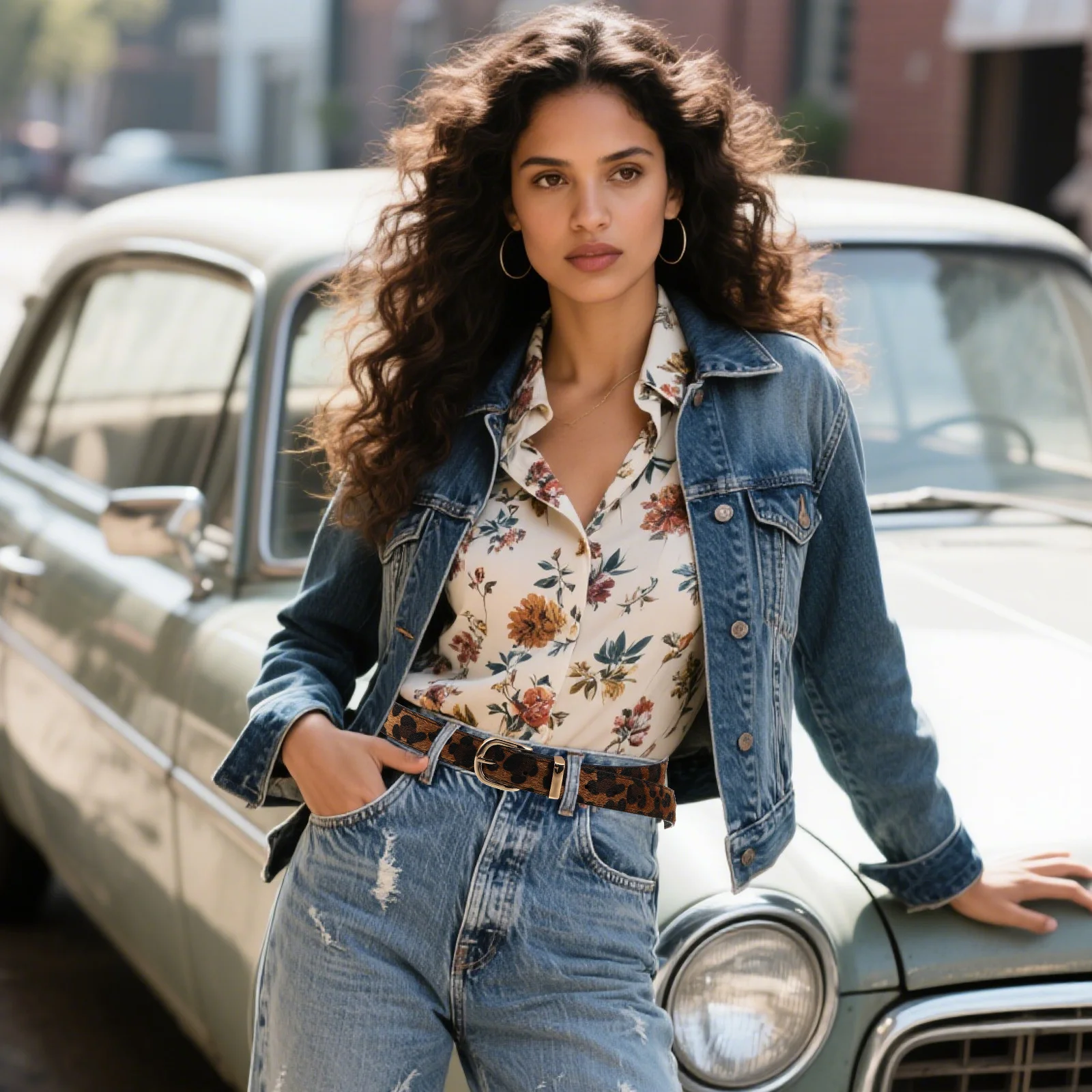 

Women'S Leopard Print Pu Buckle Waist Belt For Jeans Dress Casual Wear Cowgirl Western Style Adjustable Wide Belt