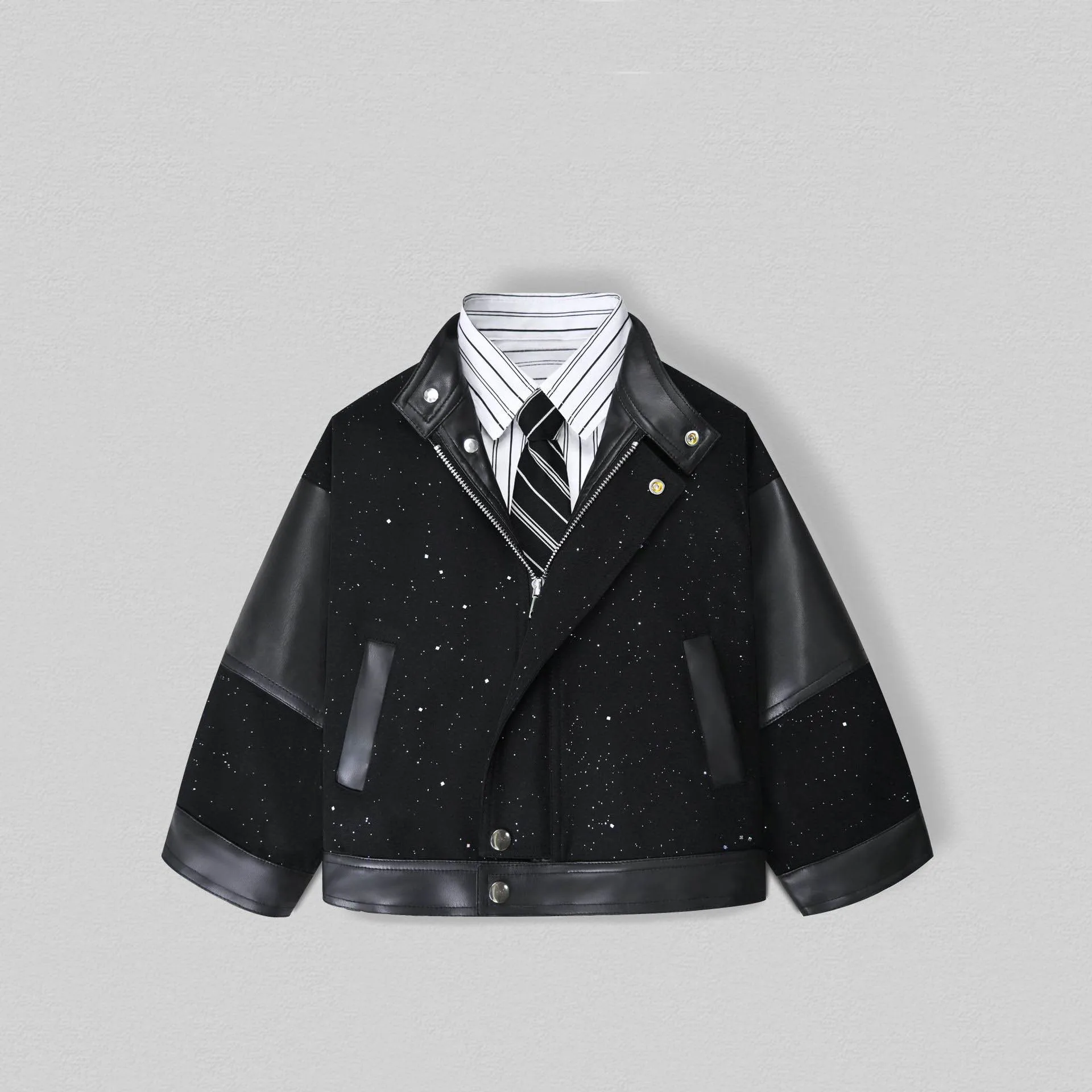Children Shiny Motorcycle Pu Leather Jacket Boys Girls Waterproof Windproof Coat Kids Christmas NEW Year Street Photography Wear