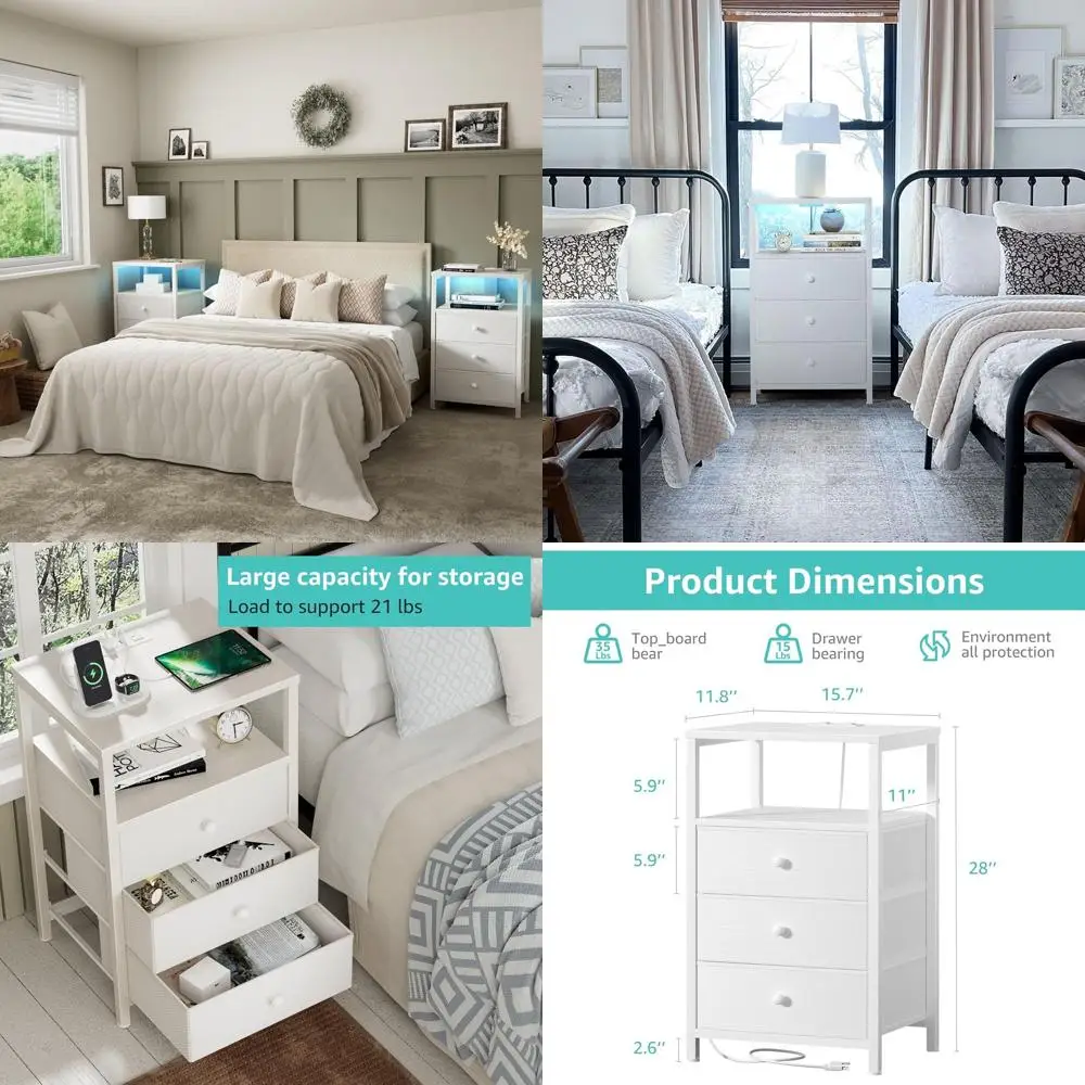 

Тумбочка с 3 ящиками, LED-подсветкой, USB-зарядкой и розетками для спальни