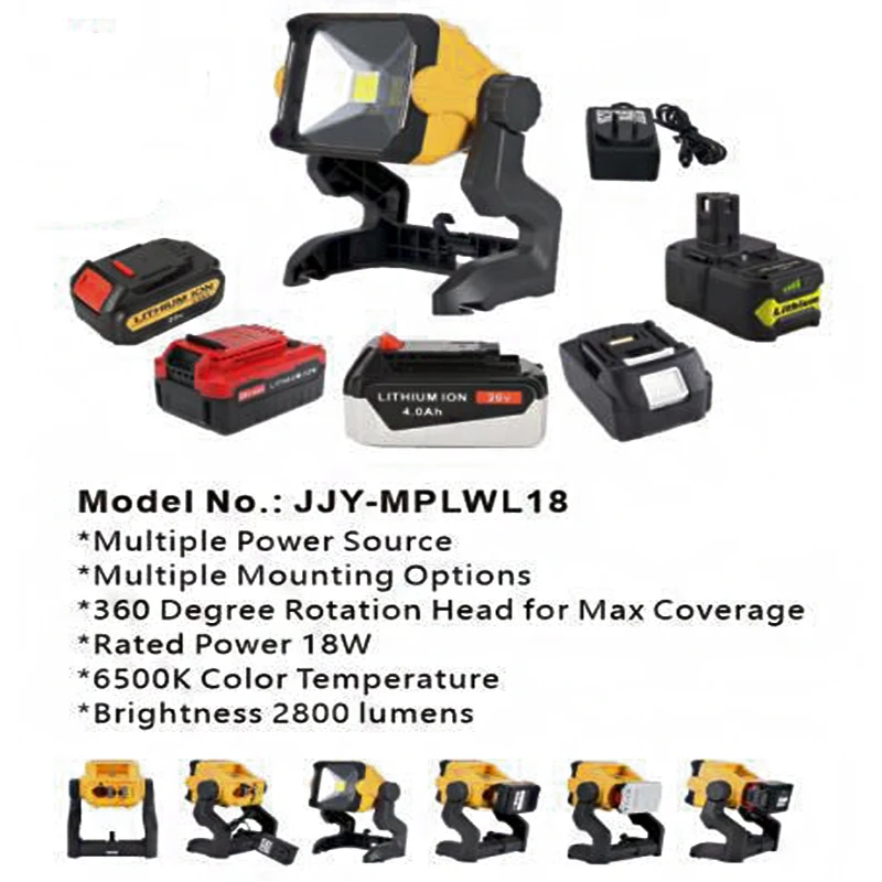 Newest LED working light lamp For Makita For Ryobi For Black&Decker For DeWalt 18V 20V Li-ion Battery Supply Free shipping