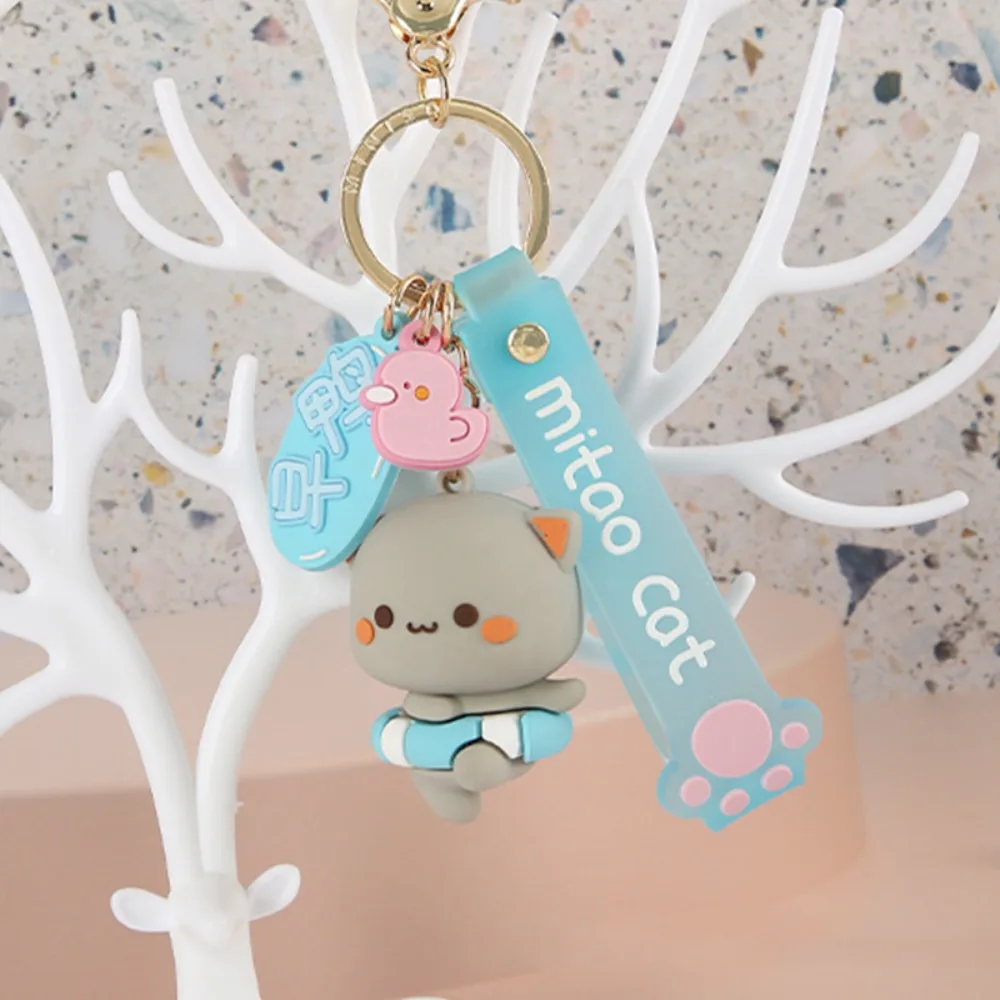 Car Key Holder Cute Mitao Cat Keychain Key Accessories Trinket Cat Keychain Key Ring PVC Cartoon Cat Keyring