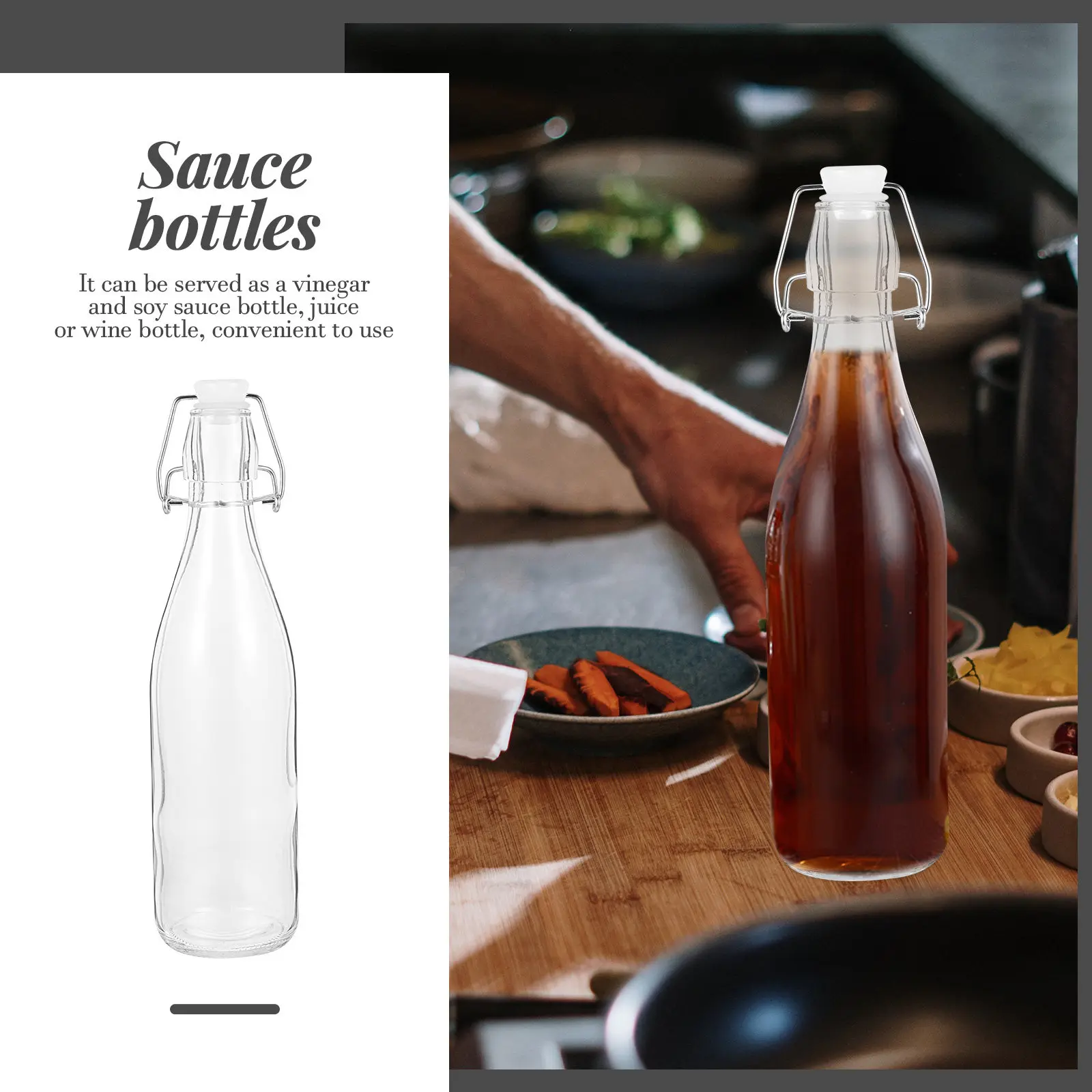 2Pcs Glass Oil Bottles Card Buckle Design Sealed Juice Bottle Flipping Container for Cooking Kitchen Supplies Vinegar