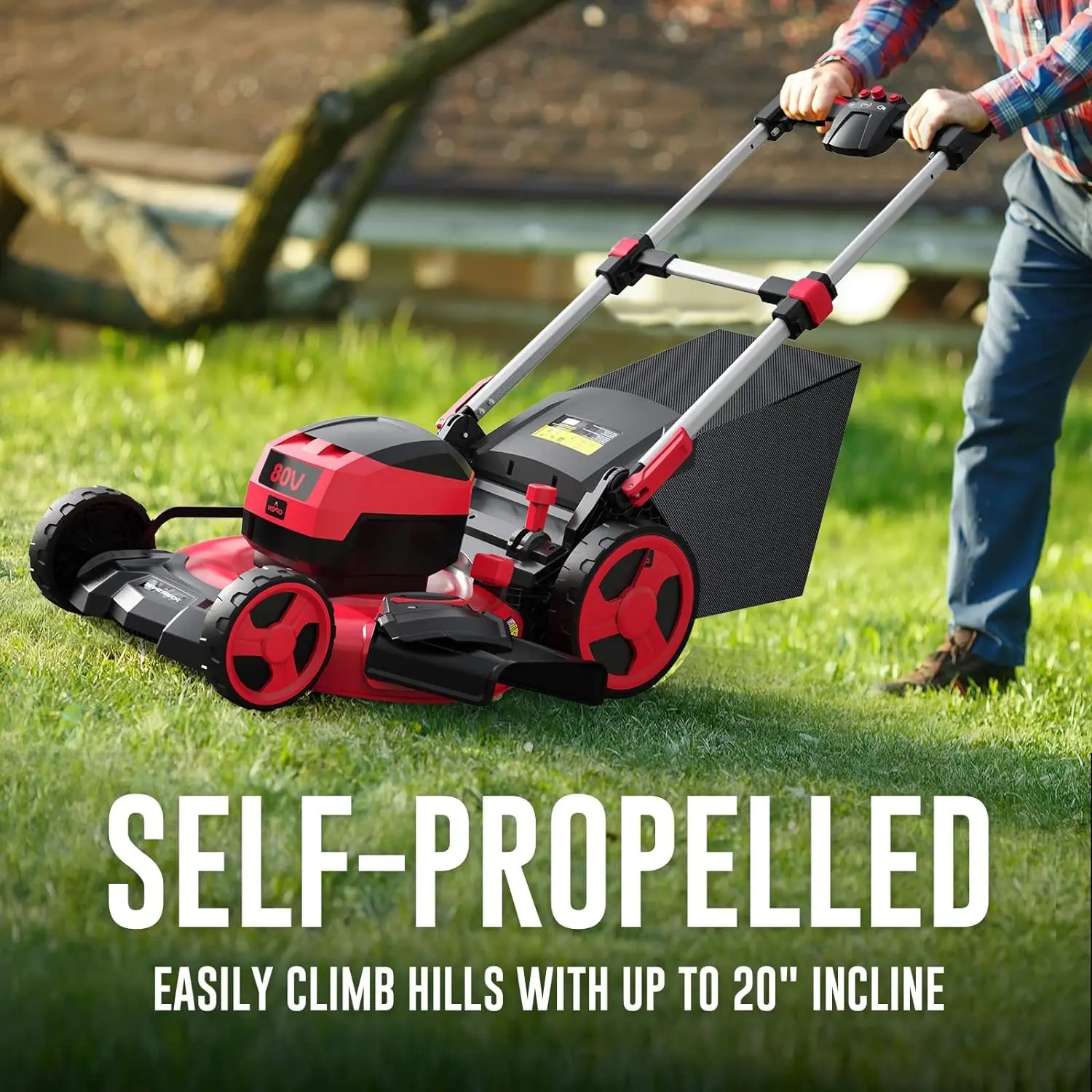 Powersmart 80V maxi 21-inch bezuhlíkový self-propelled trávník sekačka, 3-in-1 mowing fungovat s 6.0ah baterie a nabíječka