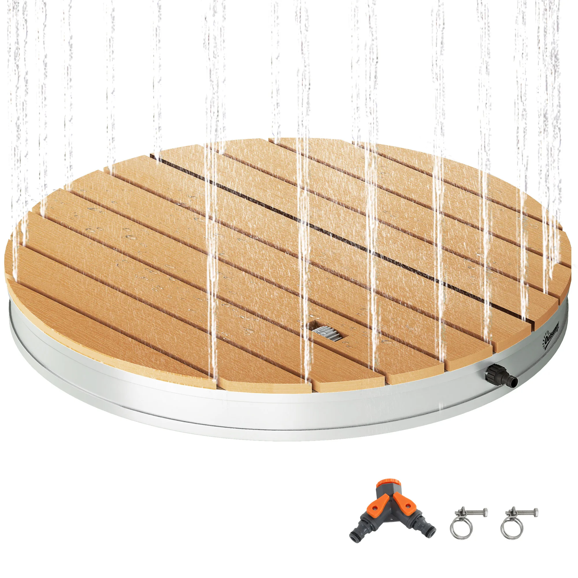 Outsunny Ducha de Jardín Portátil Ducha Exterior de Suelo Altura Ajustable hasta 4 m Estructura de Aluminio Resistente al Agua a los Rayos UV y a Las Heladas para Camping Piscina Playa