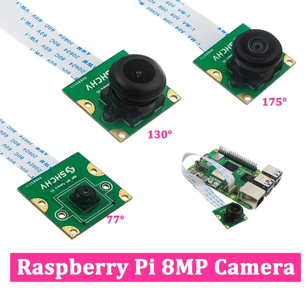 

IMX219 Sensor 8MP Camera Module 77 130 200Degree Fisheye MINI CSI Interface with 15cm FFC for Raspberry Pi5 PRi Pi5
