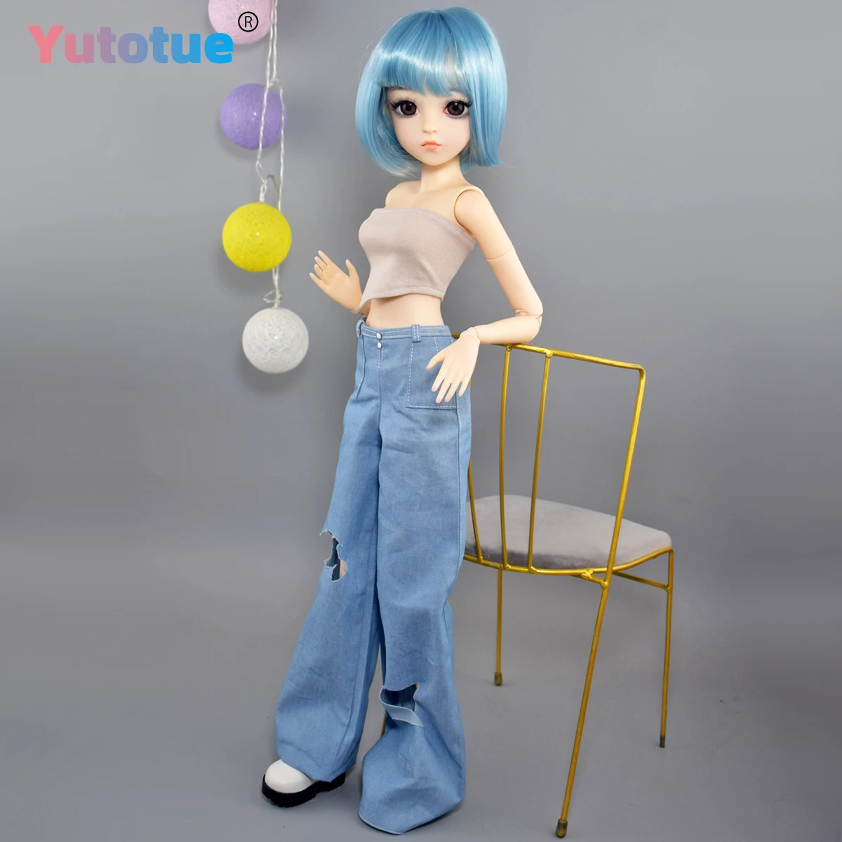 ตุ๊กตาแฟชั่นหญิง YUTOTUE สูง 60 ซม. พร้อมวิกผมสั้นถอดได้ เสื้อผ้า กางเกง รองเท้า ตุ๊กตา BJD