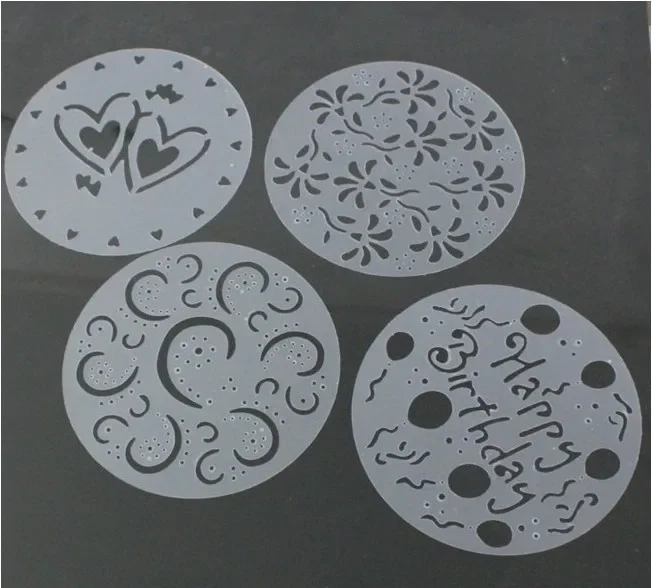 

4pcs/lot Cake Spray Mold Round Cake Flowers Sweet Heart Stencils Birthday Cake Dessert Printing Mould OK 0237