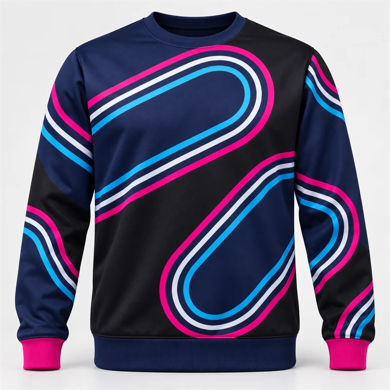 Abstract Sports Sweatshirt Men Gradient Circuit Ladder Neon Loop Chevron Print Crewneck Long Sleeve Casual Athletic Pullover