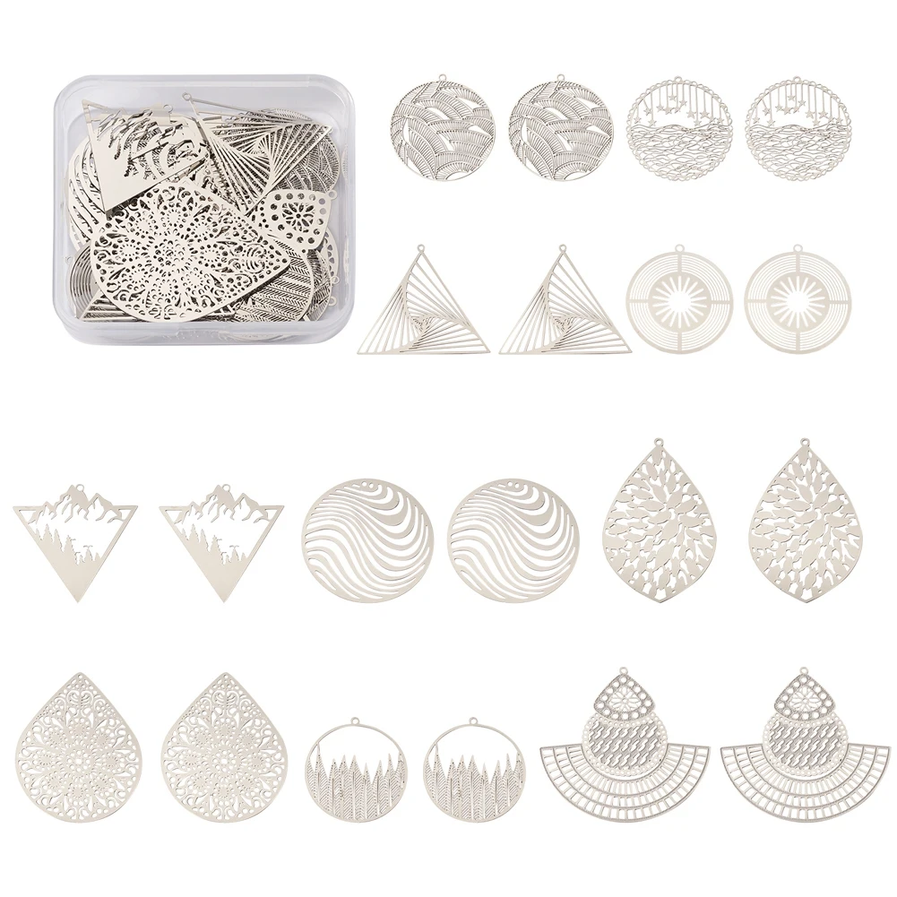 

40~48Pcs 201 Stainless Steel Filigree Charms Leaf Flower Butterfly Mixed Shapes Pendants For Jewelry Making Earring Supplies