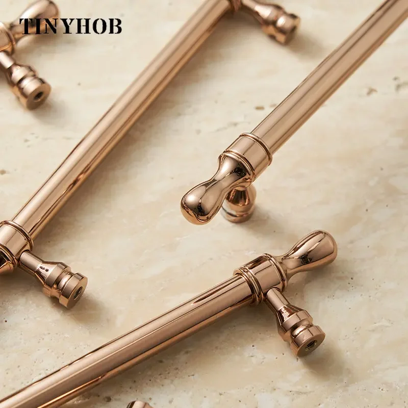 Rose Gold Cabinet Door Handles and Knobs Drawer Pulls Vintage Kitchen Cupboard Long  Handle Wardrobe  Dresser Hardware