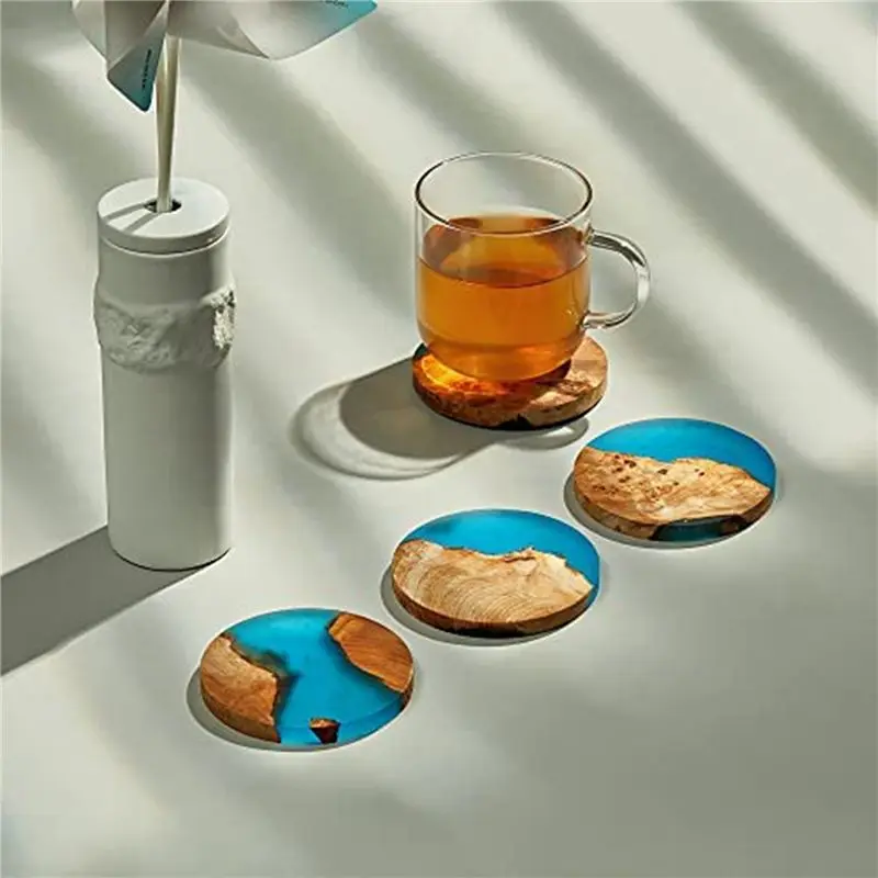 8 Pack Wooden Coasters With Epoxy Resin, Bar Coaster For Drinks, Modern Coasters For Bar Kitchen Home Apartment