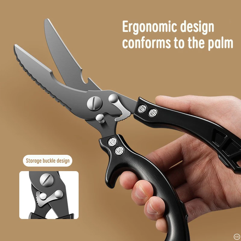1pc Kitchen Scissors, Powerful Chicken Bone Scissors, Black Titanium Multifunctional Scissors for Bone Cutting