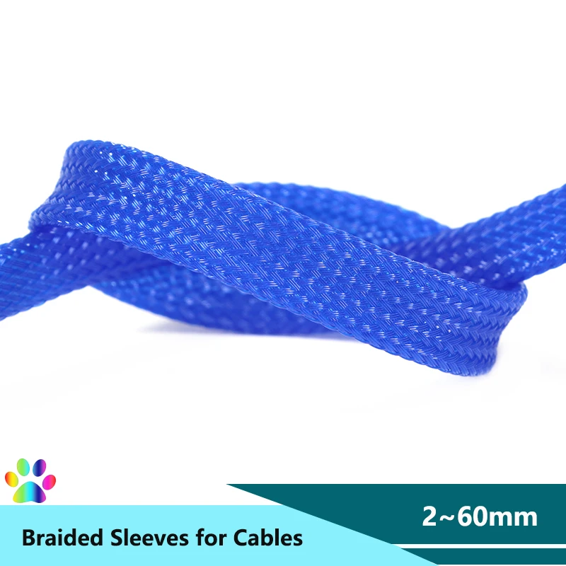 

Blue PET Braid Sleeves 2/4/6/8/10/12/14/16/20/25/30/35/40/50/60mm High Density Snake Skin Wrap Case Sheath For Electric Cables