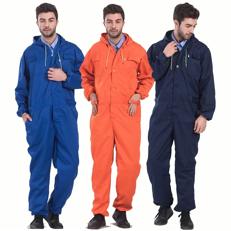 

Mens Work Coveralls Hooded Repairman Workwear Clothes with Multi Pockets Working Uniforms