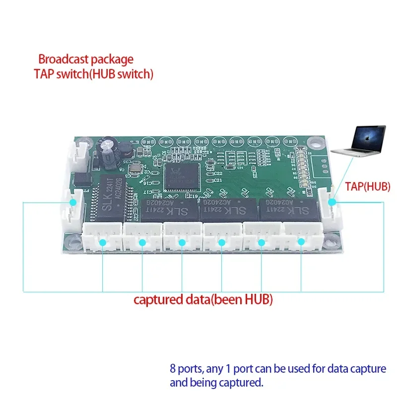 Fast switch mini 8 port ethernet TAP  switch 10 / 100mbps network switch HUB pcb module board for system integration module