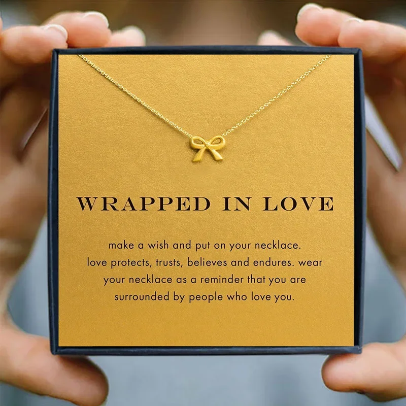 Gold Color Bow Wings Pendant Necklace Korean Wrapped in Love Alloy Clavicle Short Chain Wedding Women with Gift Mum Jewelry