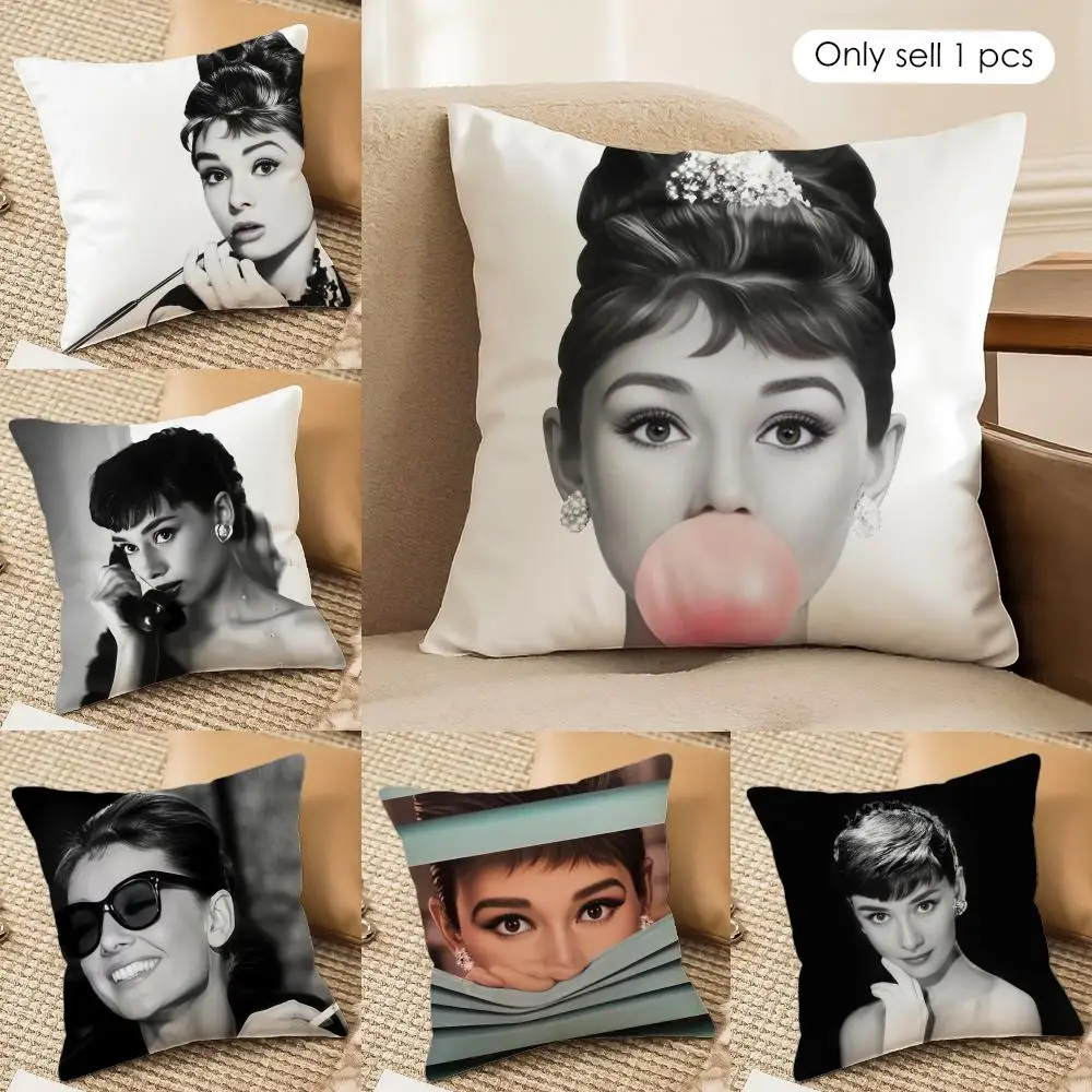 Classic A-Audrey H-Hepburn Cushion Cover Silky Short Plush Invisible Zipper Dustproof Sofa Pillow Case For Home Decor