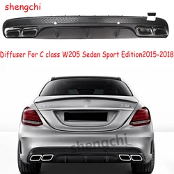 W205 AMG Style Rear Bumper Diffuser For Mercedes Benz C Class W205 4 Door Sedan Sport Edition 2015-2018 with 4-outlet Exhaust