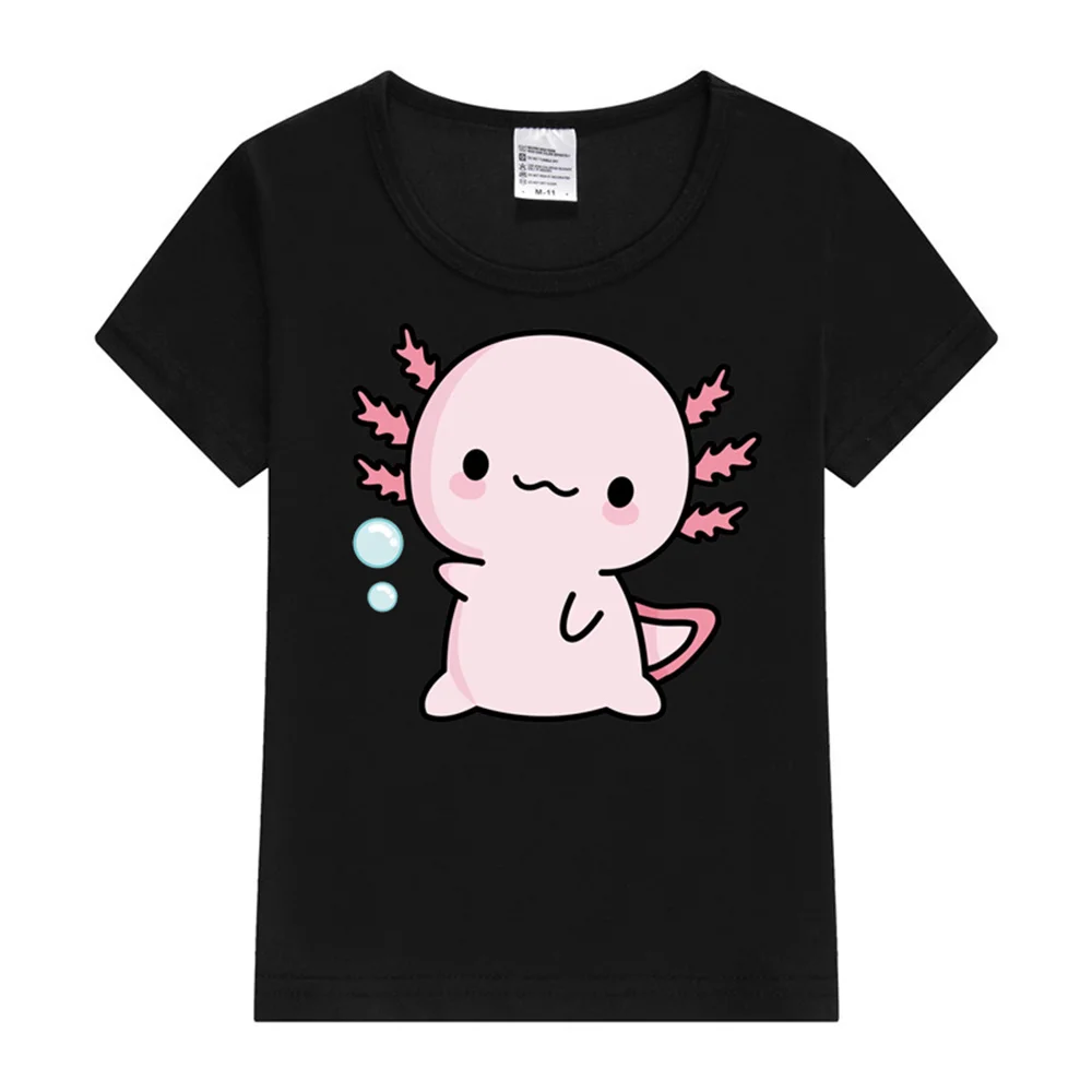 Cute Axolotl Salute Kids Children's Short Sleeve Rabbit Print T-shirt Pink Clothes 3 12 Years Birthday Top Baby's Girls Tee