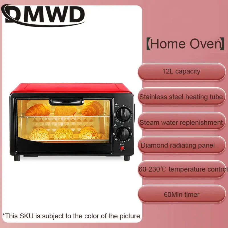 DMWD 12L فرن كهربائي منزلي متعدد الوظائف كعكة البيتزا الحلويات الكوكيز آلة الخبز صانع الإفطار أدوات الشواء 220 فولت