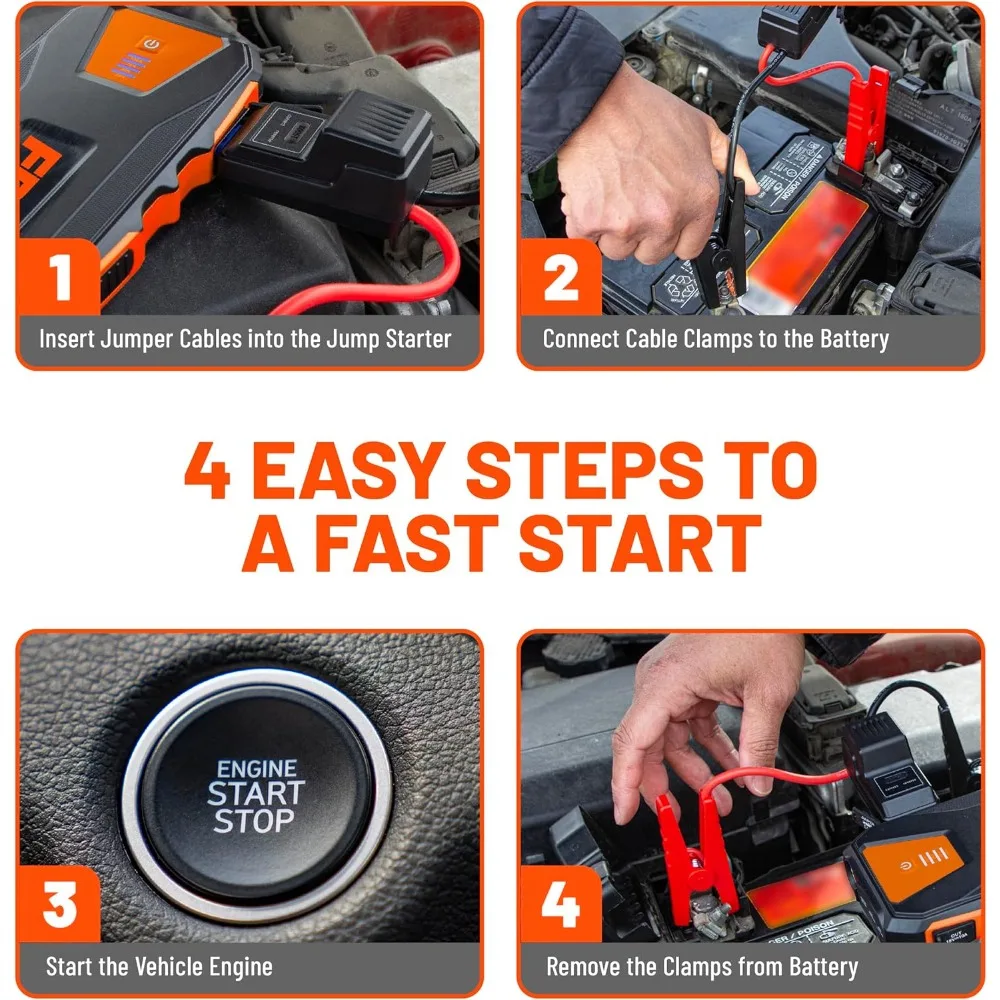 FRAM FEK40008 بطارية السيارة Jump Starter 12000mAh (44.4Wh) ما يصل إلى 5.0L محركات الغاز ومحركات الديزل 2.0L، معزز سيارة الطوارئ 12V مع