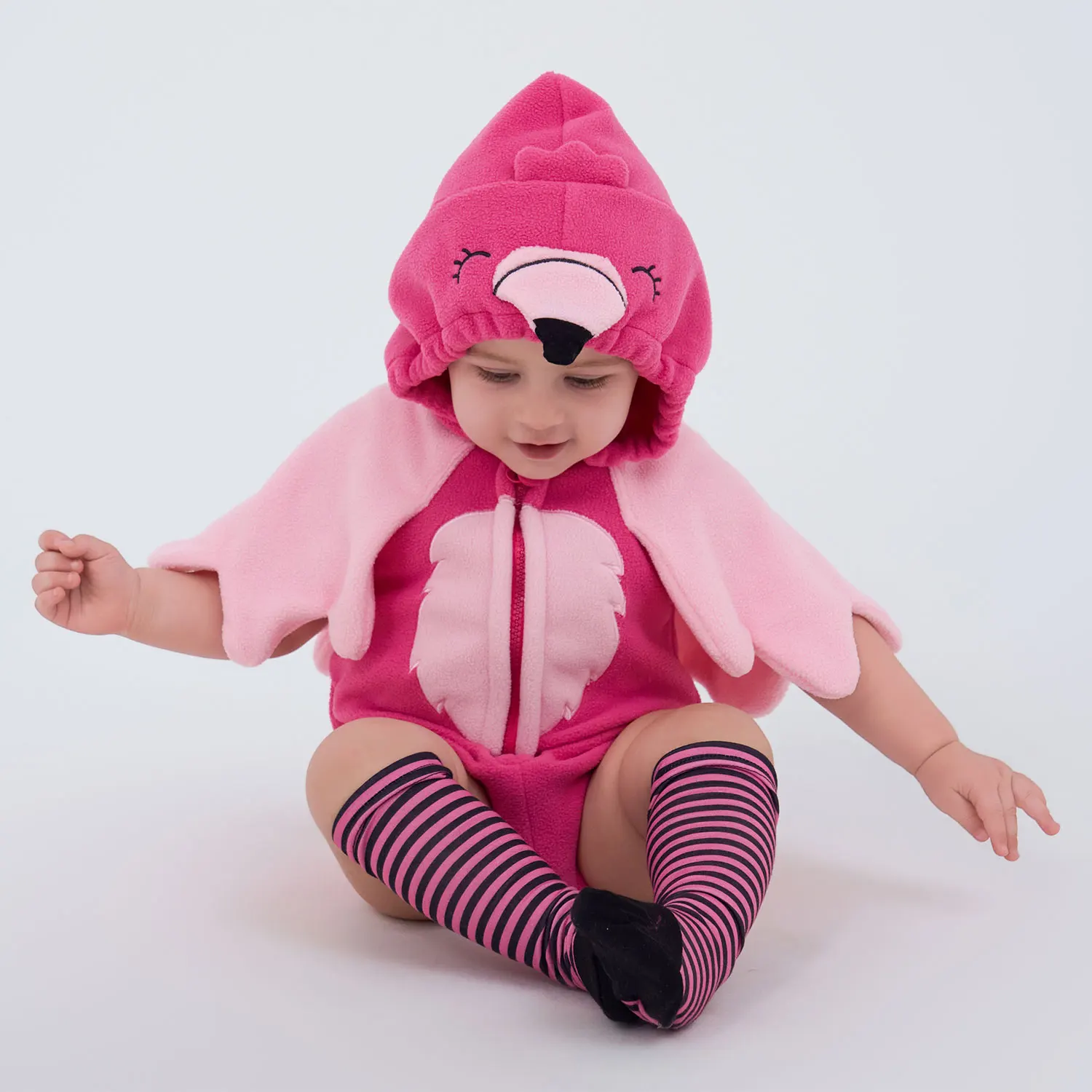 Umorden 2pcs/set Pink Flamingo Costumes for Baby Girls 6M 12M 18M 24M Hoodie Romper With Wings Stockings Fantasia Purim Clothes