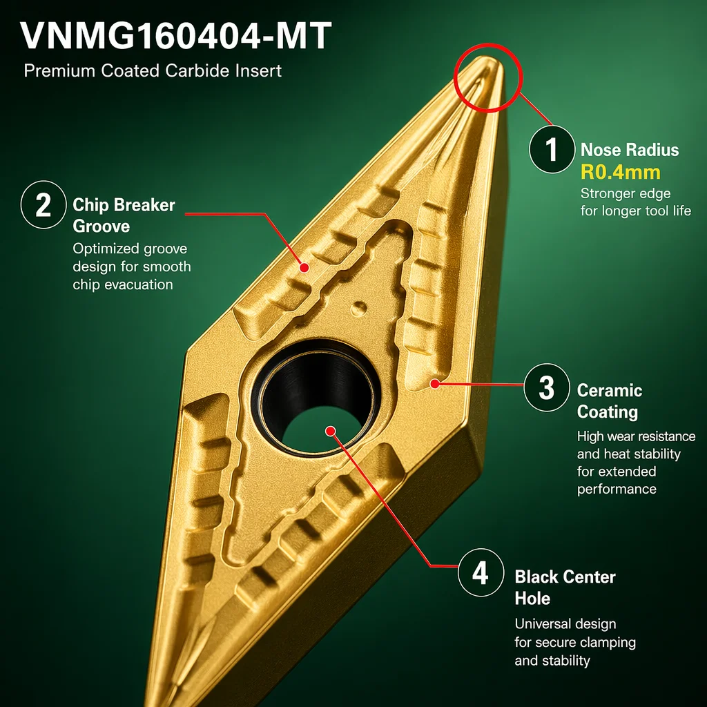 VNMG160404-MT  45# Steel,  Spring Steel, Mold Steel, 40Cr Alloy Steel and Other Common Steel Grades.Cutting Tool