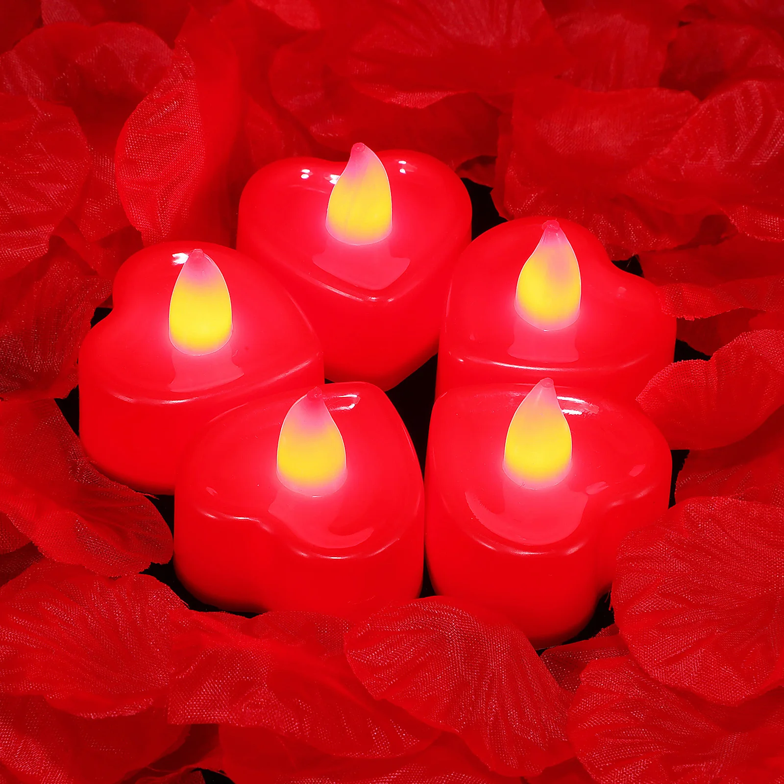 

1 Set Led Heart Shaped Candles Red Rose Petals Romantic Decorations Valentines Day Wedding Proposal Bedroom Bulk Heart Candles
