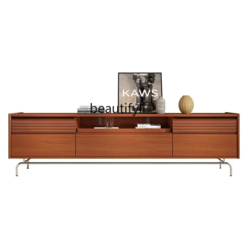

New Arrivals Solid Wood TV Cabinet Living Room Small Apartment Nordic Light Luxury Locker Tawny Glass French Retro Cherrywood Fl