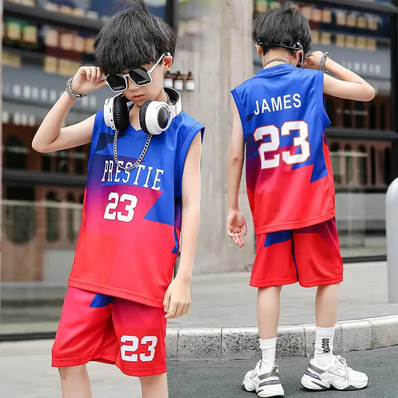 New Boys Girls Summer Basketball Jerseys 2023 Summer Kids Suit Cool Handsome Sports Training Uniforms Little，  lakers shorts