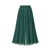 Pantalones holgados de pierna ancha de talla grande para mujer, ropa de calle a la moda de verano, pantalones plisados, faldas, culottes con cintura elástica, pantalones negros y verdes