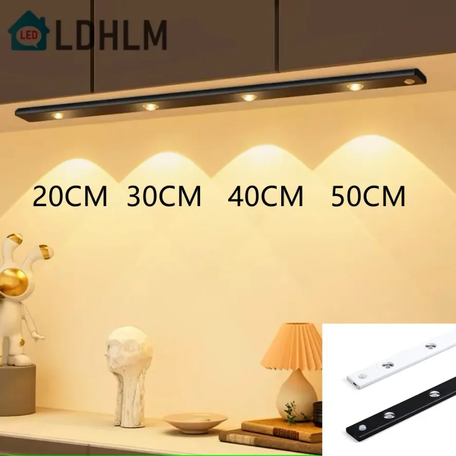 20CM/30CM/40CM/50CM LED Night Light 3 Color Dimmable Motion Sensor For Kitchen Wardrobe Cabinet Lighting USB Rechargeable Lamp