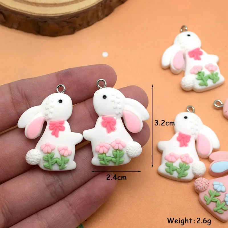 10Pcs Fashion Cute Flower Cartoon Rabbit Resin Charms Mini Animal Pendant For Earring Necklace Bracelet DIY Crafts Jewelry Make