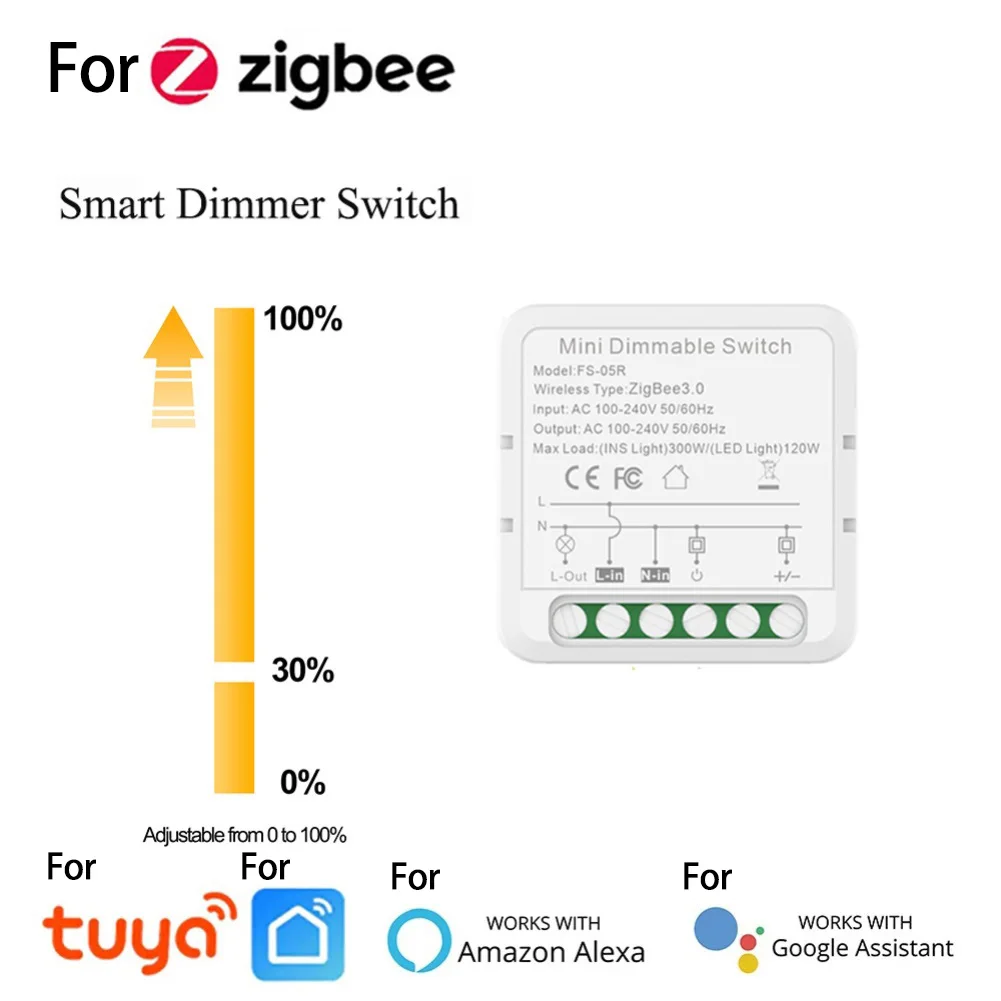 LED Dimmer Switch 100-240V For Zigbee For Tuya Smart Home Automation, Built-in Light Dimming Control For Alexa Voice