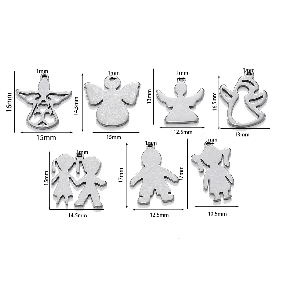 5pcs/lot Stainless Steel Girl Various Angel Shape Pendants for Handmade DIY Bracelet Necklace  Jewelry Making Accessories