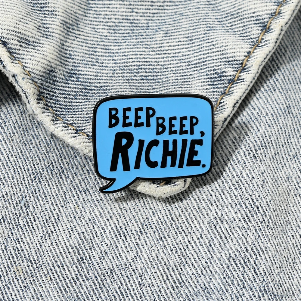 Funny Beep Beep Richie Enamel Brooches Blue Letter Words Social Pins Cheap Items With Free Shipping