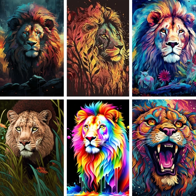 Diamond Paintings Colorful Lion and Lioness Gemstones Mosaic Embroidery Jungle Animal Needlework Picture of Rhinestones Gift