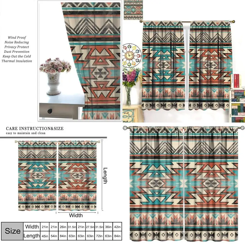 

Thermal Insulated Southwest Tribal Curtains, 84W x 84L, for Bedroom & Living Room, Rustic Boho Style
