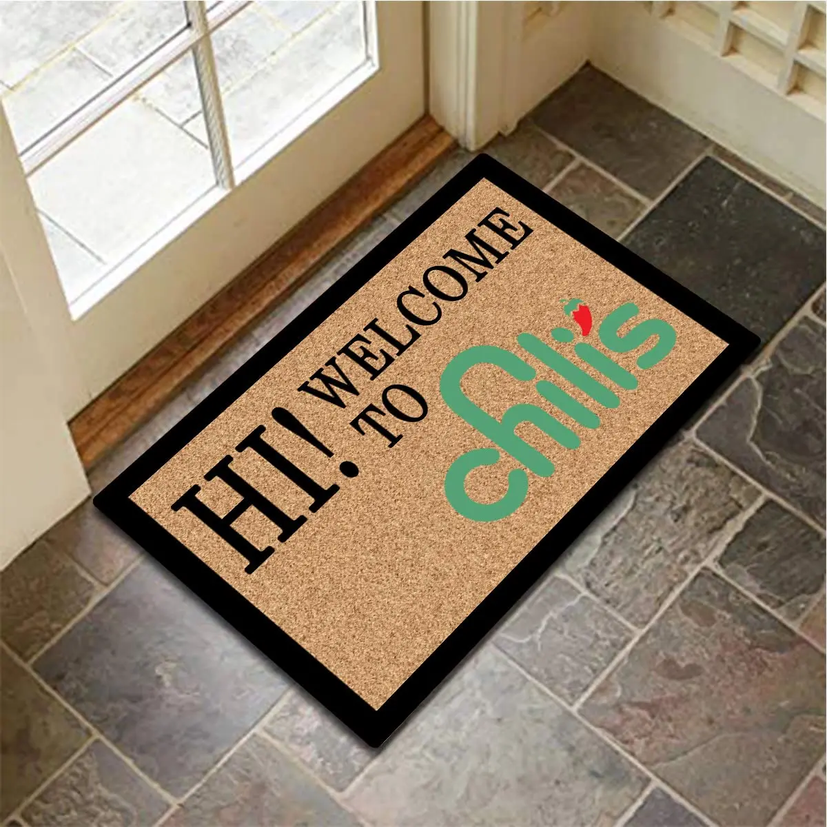 High Welcome to Chili's Door Mats, Non-Slip Rubber Entryway Rug, Waterproof, Funny Doormat, Home Porch Dust Foot Mat, Home Decor