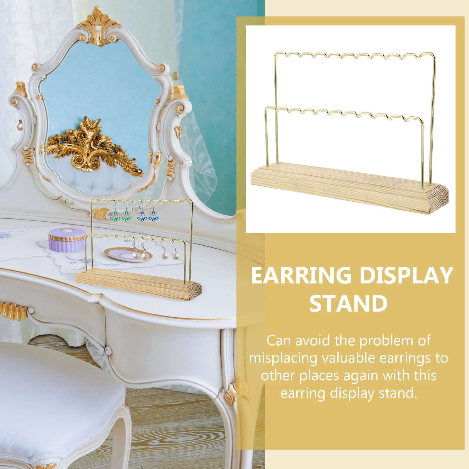 

Minimalist Earring Organizer Stand Wood Base Jewelry Holder Display for Table and Bedside Jewelry Storage Rack