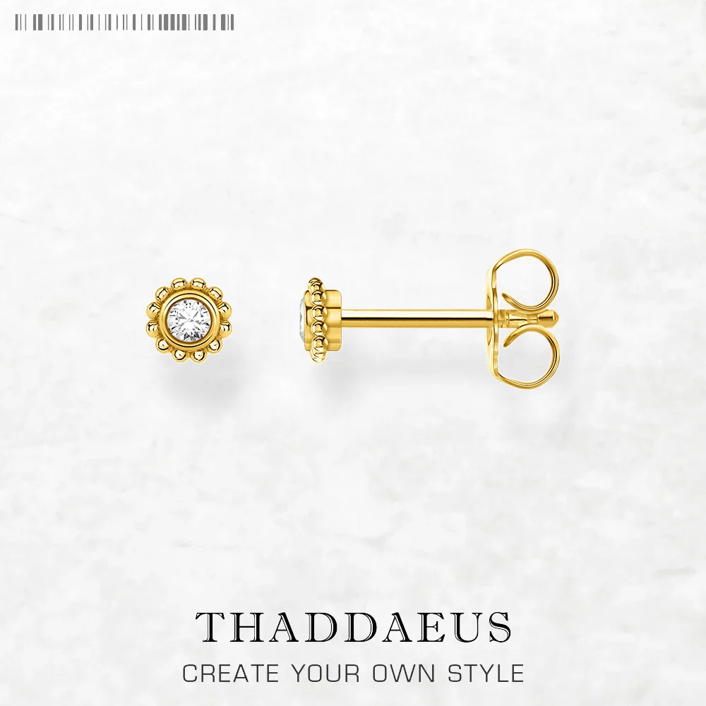 

Sun Flower Golden Stud Earrings Europe Fine Jewerly For Women Vintage Gift In Pure 925 Sterling Silver