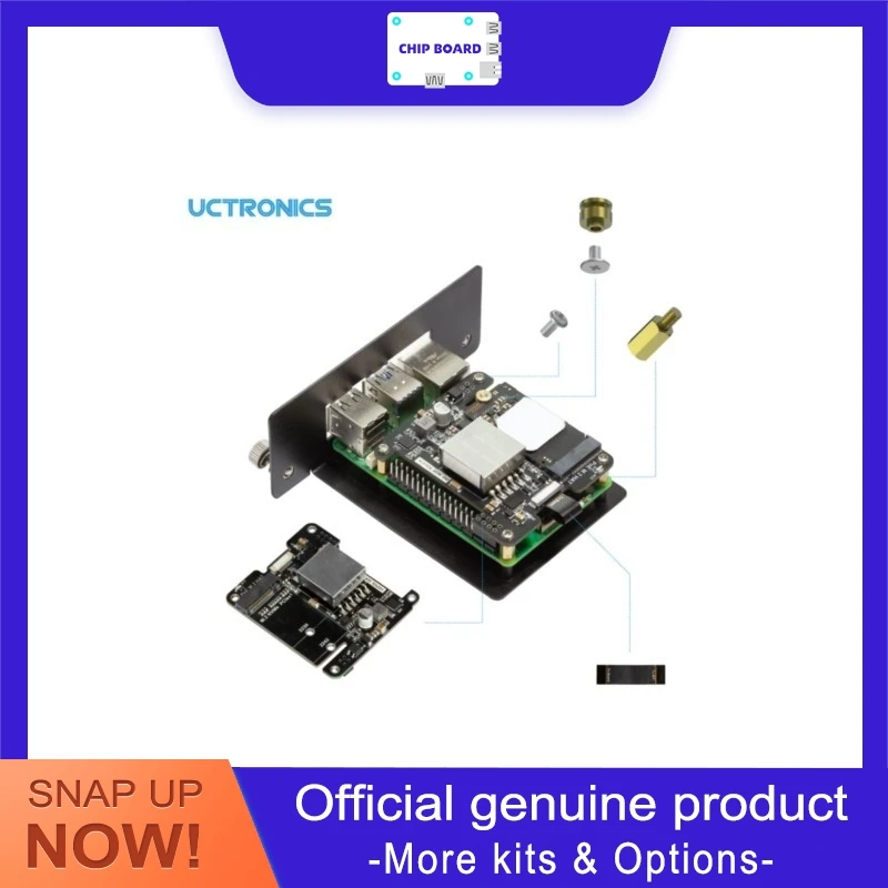 UCTRONICS 1U 19in Shelf for Pi 5, Pull-Off Face, PCIe M.2 NVMe 2230 and 2242 Bay, IEEE 802.3af or at PoE+