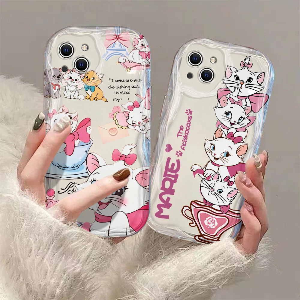 Disney Cute Marie Cat Pink 3D Wave Case For iPhone 15 14 13 12 11 Pro Max Mini X XR XSMAX 8 7 6S Plus Soft Silicone Cover